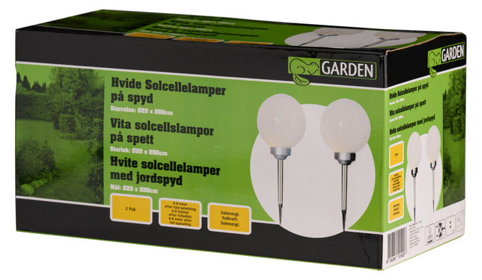 Solcellelamper hvit plast 2-pk.